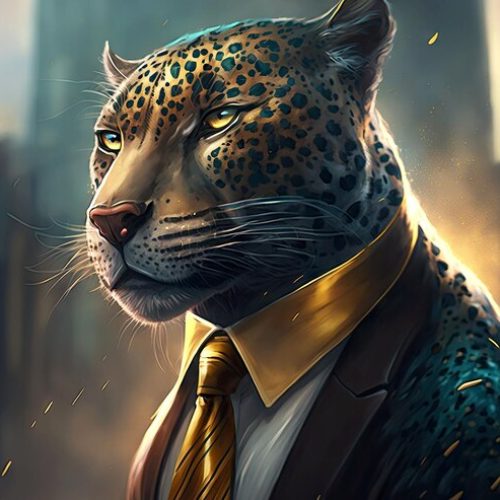 portrait-jaguar-dark-business-suit-with-gold-tie-blurred-background-office-generative-ai_124507-71778